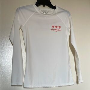 Billabong beige almost white  Long Sleeve Rash Guard with Pink Palm Tree Design